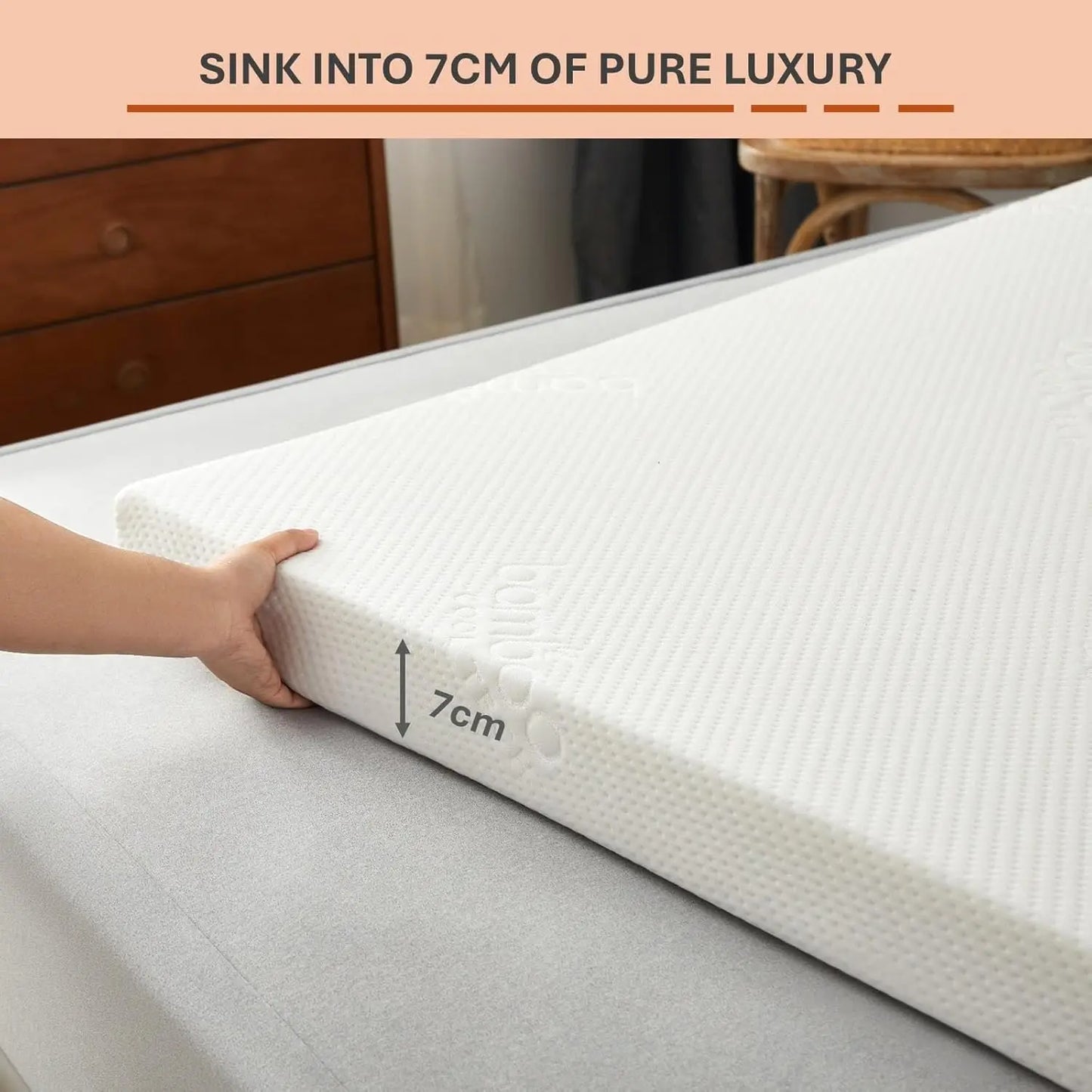 7cm (3inch) Memory Foam Mattress Topper Enhancer Overlay Dual-Layer Back Pain Relief, Includes  Zip Removable Washable Cover