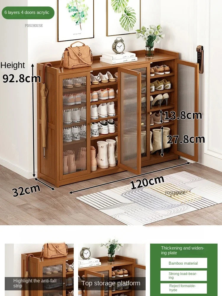 Japanese Bamboo Shoe Rack Indoor Multi-layer Dustproof Shoe Organizers Furniture Imitation Rattan Weave Cabinets for Living Room