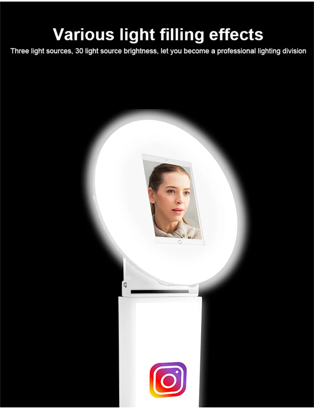 iPad Photo Booth Selfie Machine Shell Adjustable Stand Photobooth With LED Ring Light Customized LOGO For Wedding Partys Events