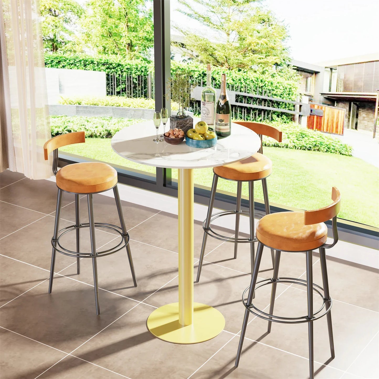 High-End Round Bar Table, Small Kitchen Dining Table, Cocktail Table for Living Room, Party Stone Top, Tall, 100cm