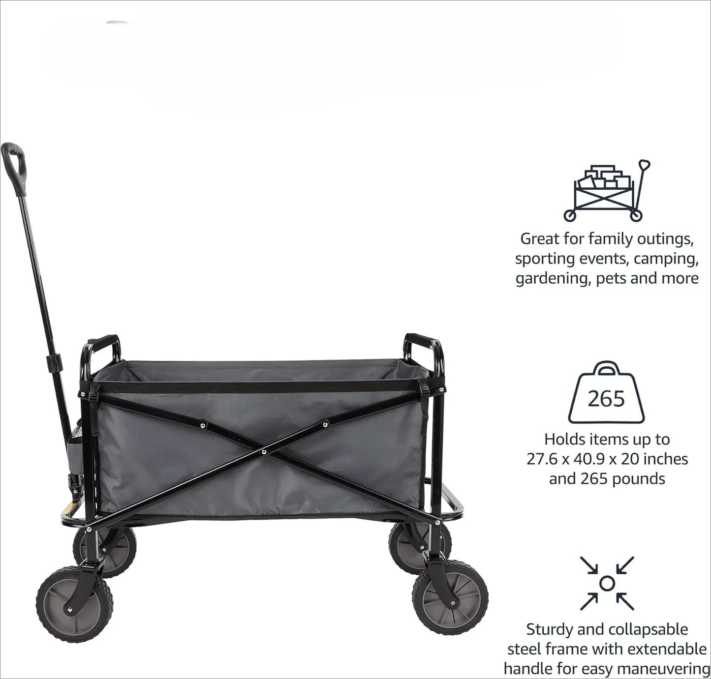 Garden Tool Collection Collapsible Folding Outdoor Garden's Utility Wagon with Cover Bag, Grey