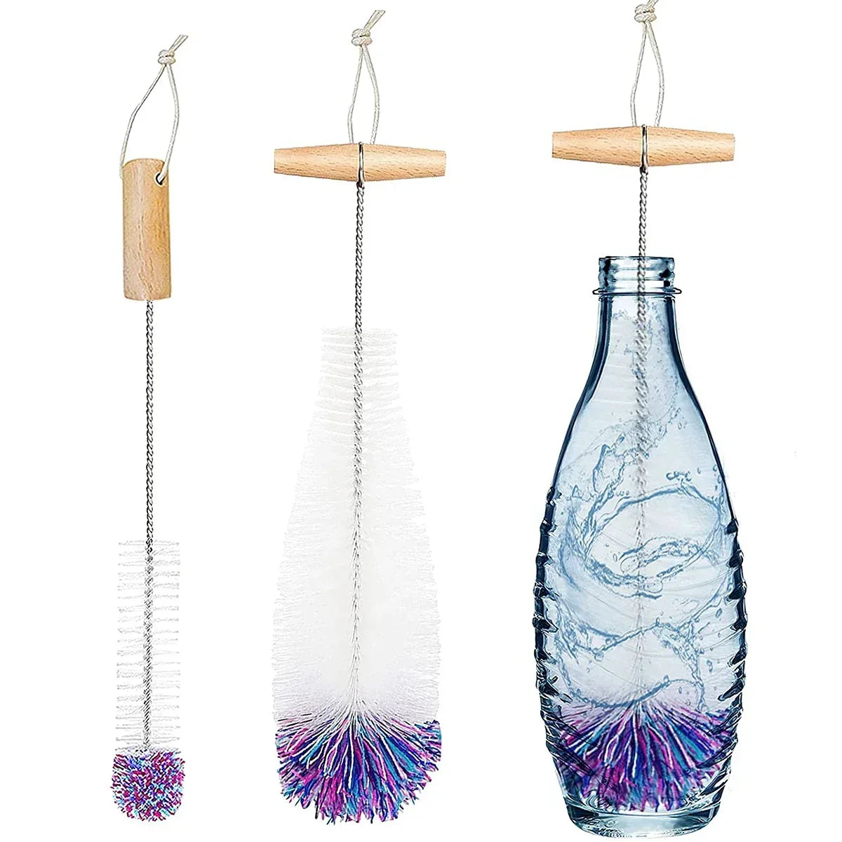 Bottle Brush for Soda Glass Bottles, Gentle Scratch-Free Nylon Bristles, Baby Bottle Cleaner, Glass Carafe for Drinking Bottles