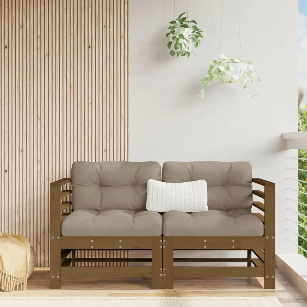 2-Piece Honey Brown Corner Sofa Set with Cushions - Solid Pine Wood