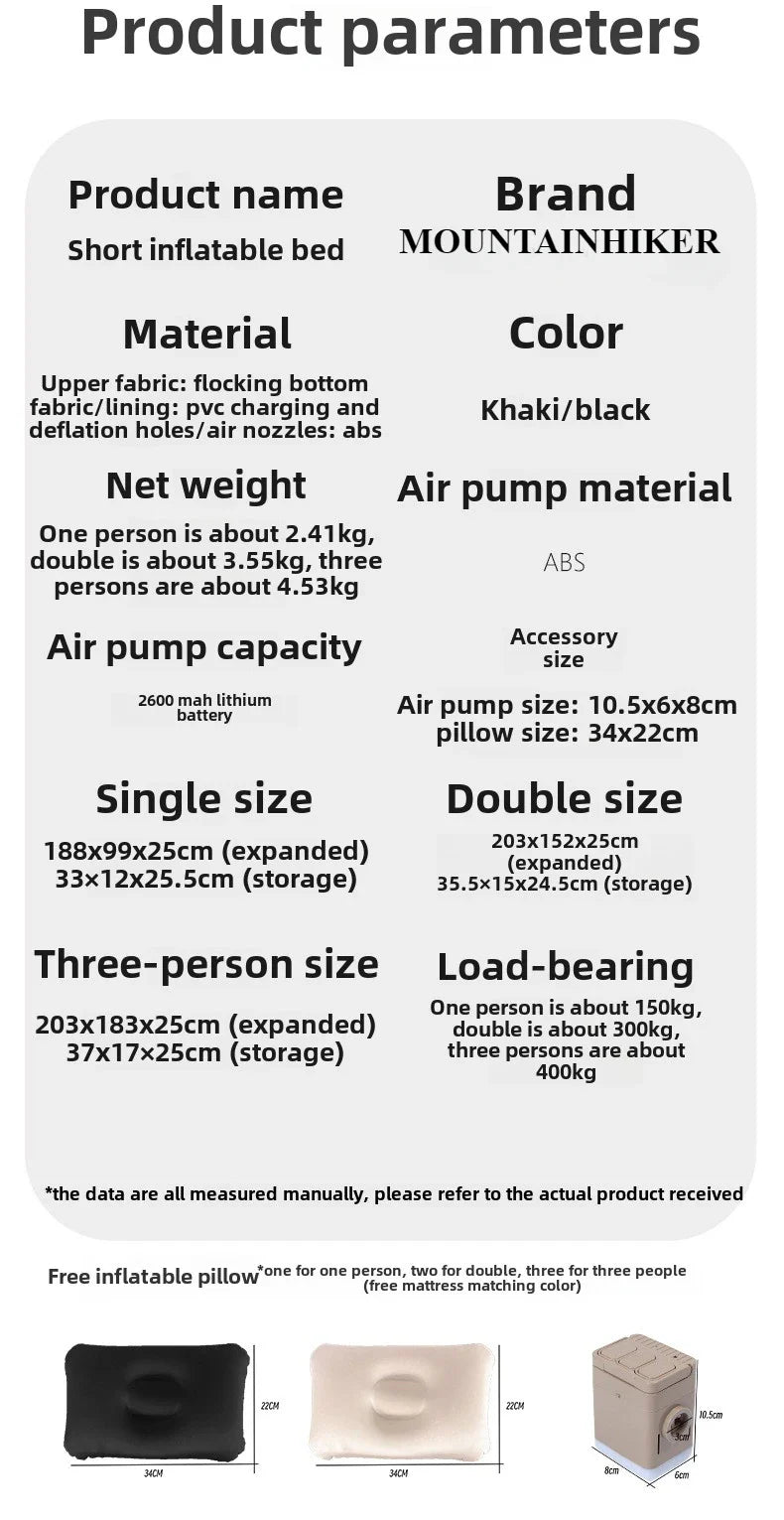 MOUNTAINHIKER 2025 Interior Air Mattress Glamping Mats PVC Inflatable Sleeping Mattress 1/3 Person Camping Bed Mat Built-in Pump