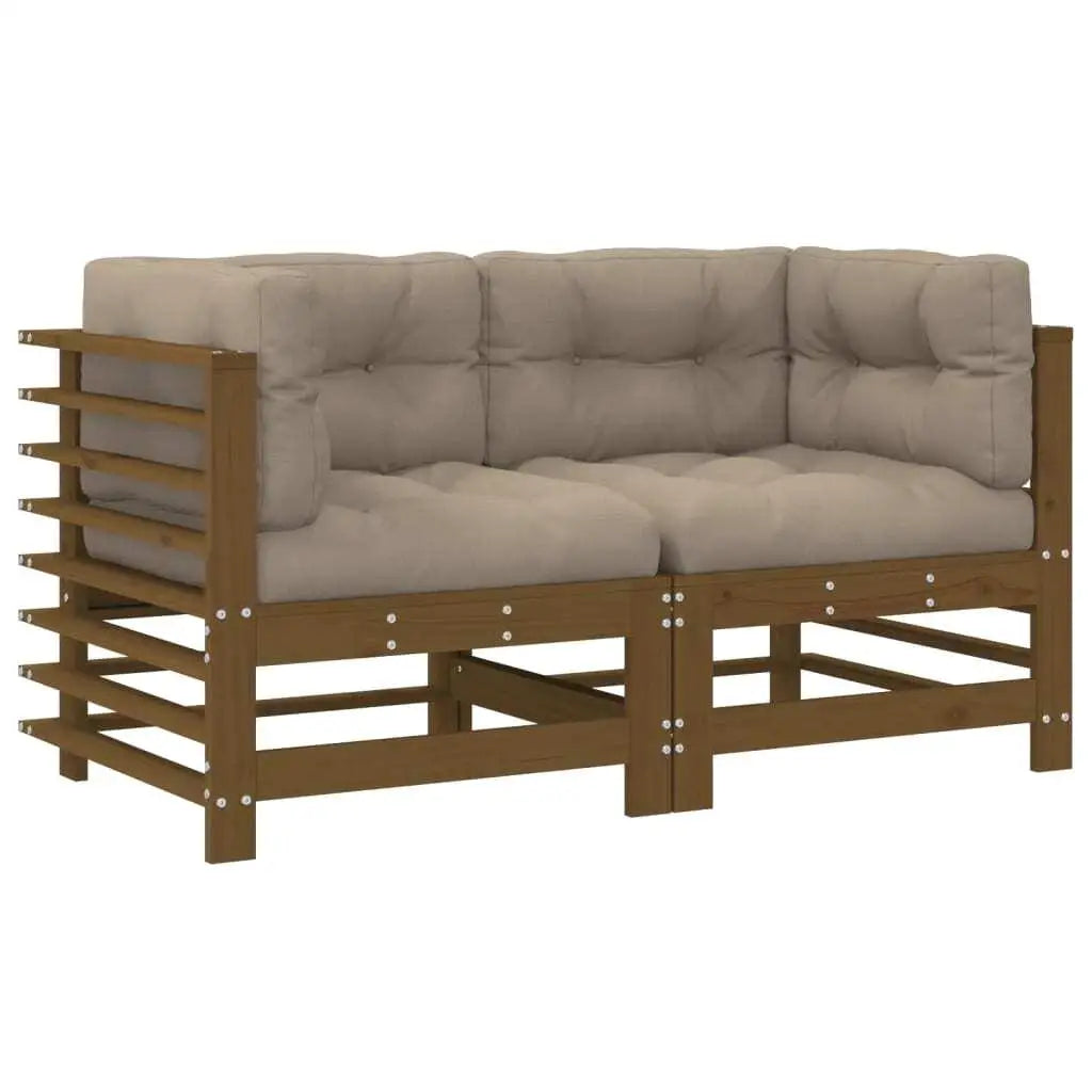 2-Piece Honey Brown Corner Sofa Set with Cushions - Solid Pine Wood