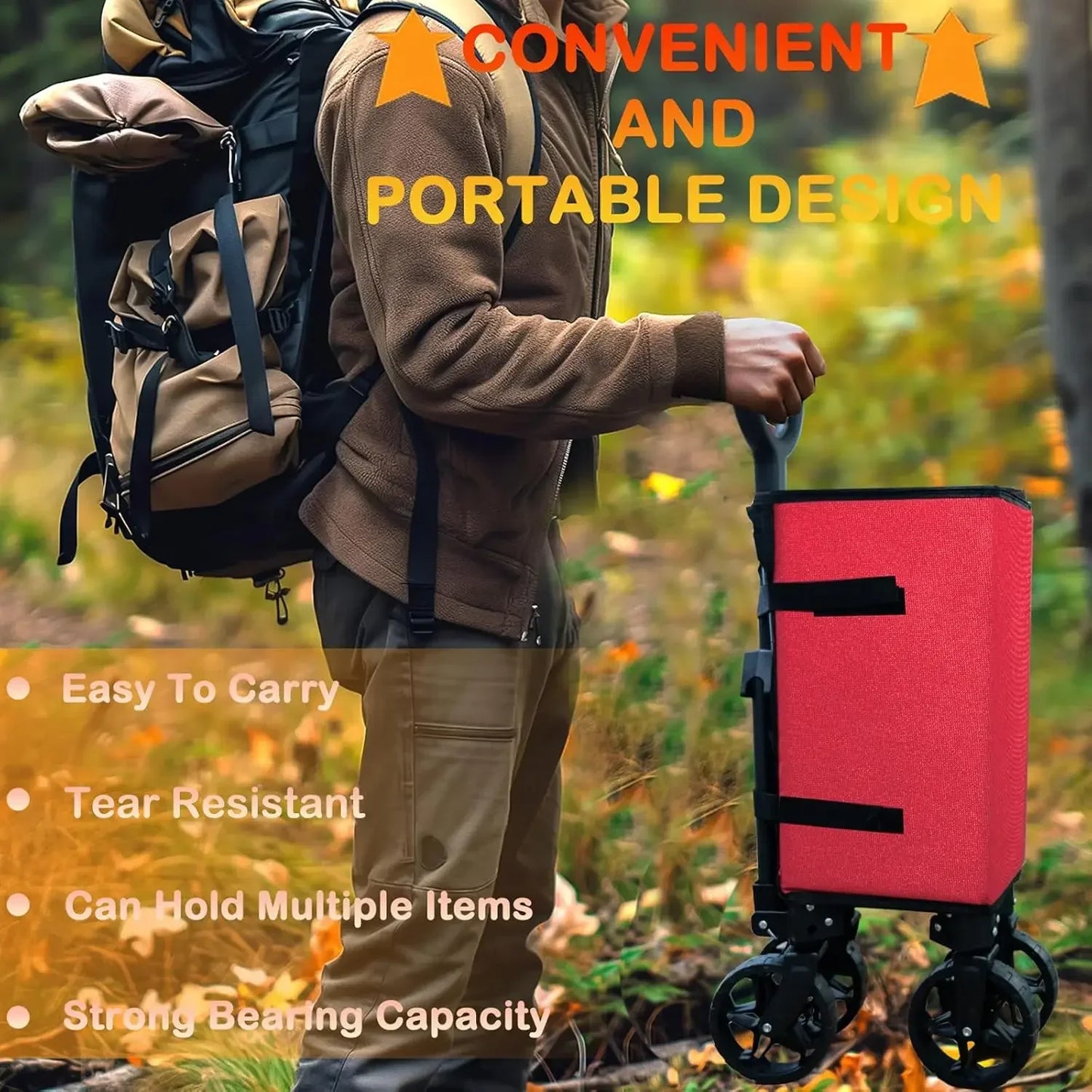 (Free shipping)Collapsible Folding Wagon, Heavy Duty Collapsible Wagon Cart, Foldable Utility Grocery Wagon for Camping