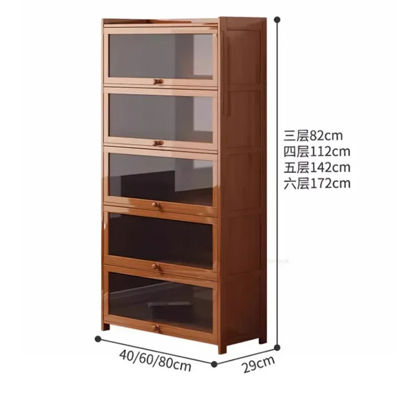 Japanese Home Furniture Bamboo Bookcases Organizer Multi-layer Storage Shelf Simple Retro Bookshelf With Door Modern Office Desk