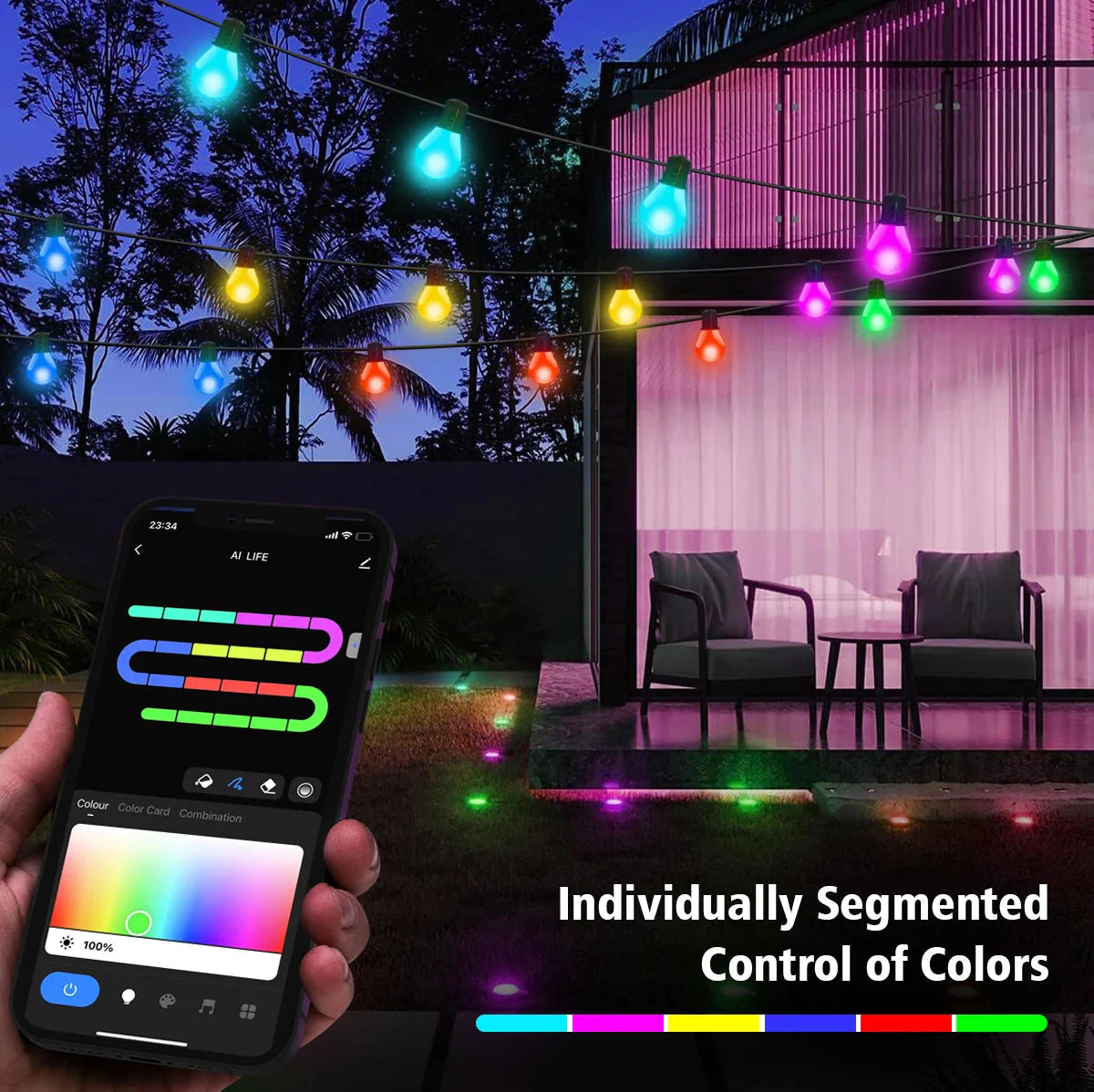 Smart WIFI G40 LED Bulb String Light USB 15M 25 Blubs Fairy Lights