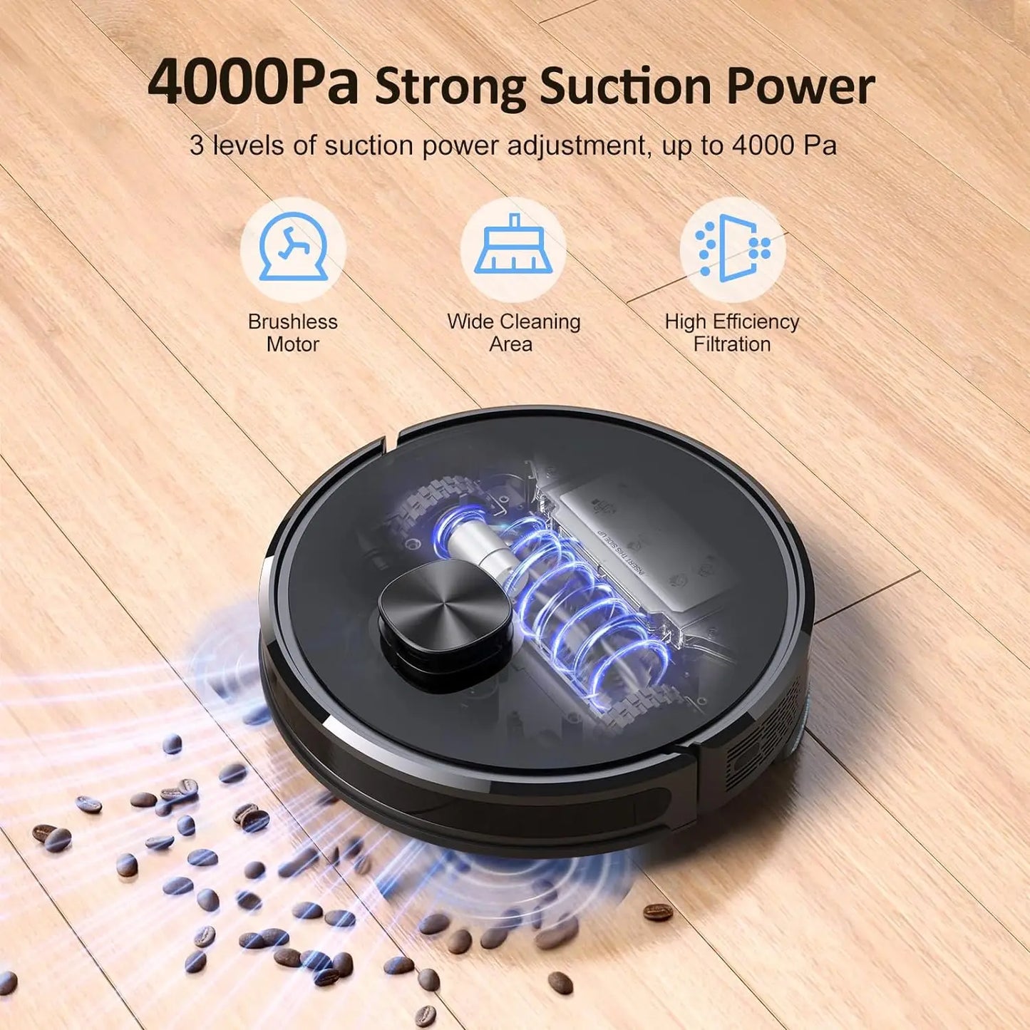 Lubluelu SL60D Robot Vacuum and Mop Combo - 4000Pa Suction, 150Mins Runtime, Quiet Operation, Smart App Control, 10 No-Go Zones