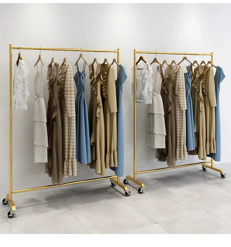 Clothes Storage Rod Stand Wheels Mobile Folding Clothes Drying Hangers Rail Golden Balcony Colgador De Ropa Bedroom Furniture