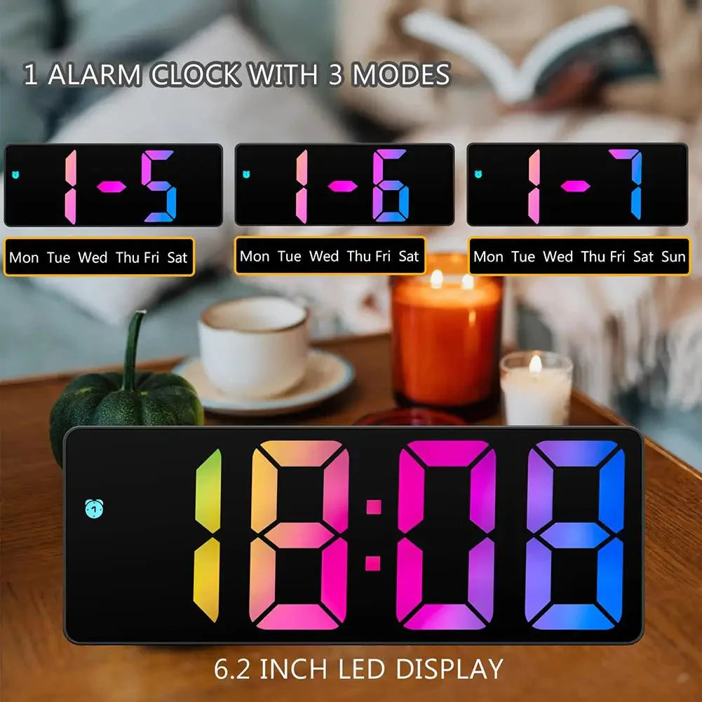 Led Mirror Digital Alarm Clock 12/24 Hours Adjustable Brightness