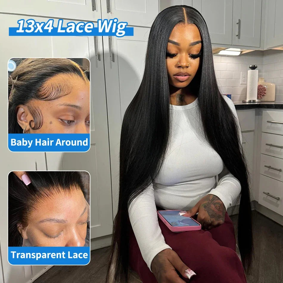 30 34 Inch 13x6 Lace Front Human Hair Wig Bone Straight Preplucked Brazilian 13x4 360 Lace Front Wig Human Hair Wigs For Women
