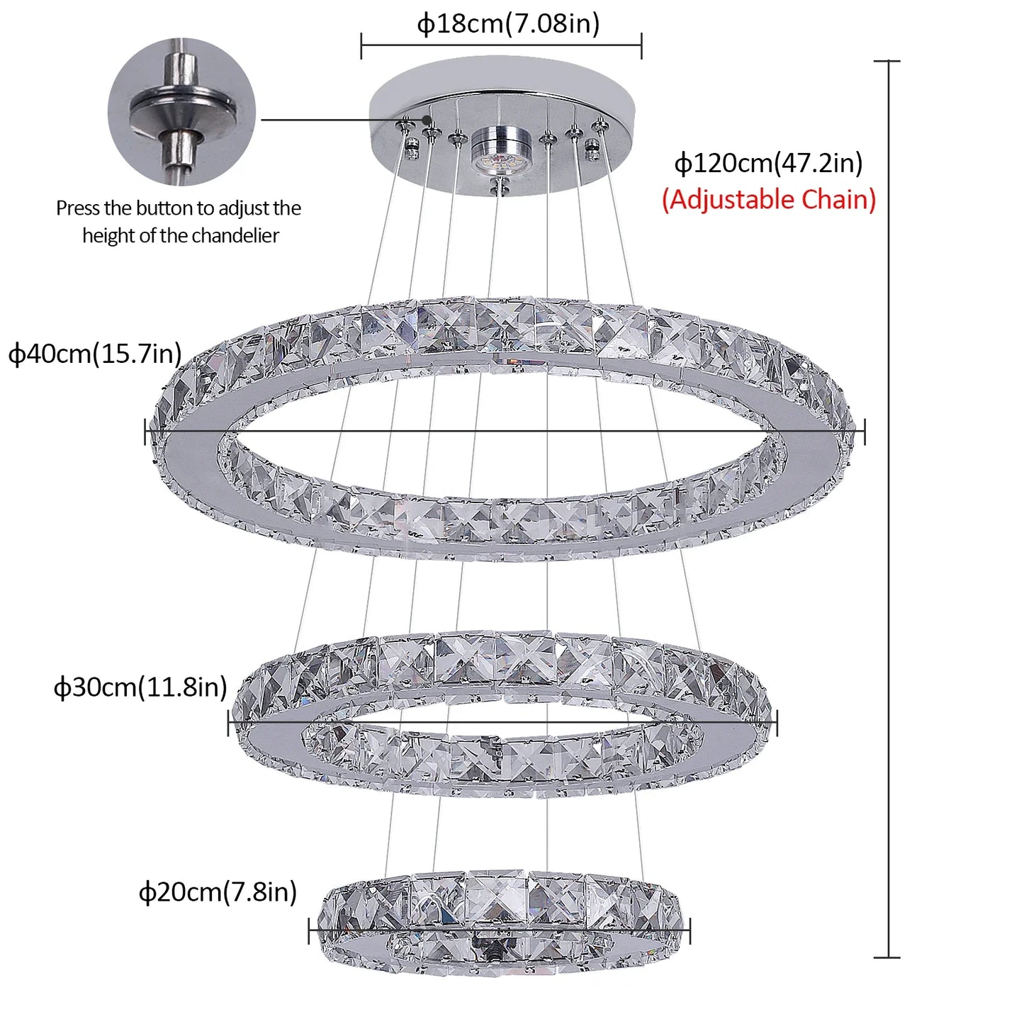 Luxury K9 Crystal Chandelier Pendant Lighting Fixtures Modern Ring Hanging Lamps Dining Room Hotel Home Appliance Decora Lights