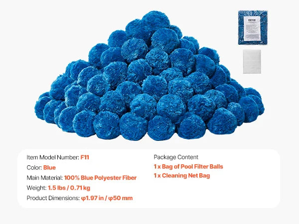 VEVOR Pool Filter Balls 1.5 lbs-4.6 lbs Reusable Blue / White Polyester Fiber Filter Media with Wash Bag, for Pool Aquarium Tank