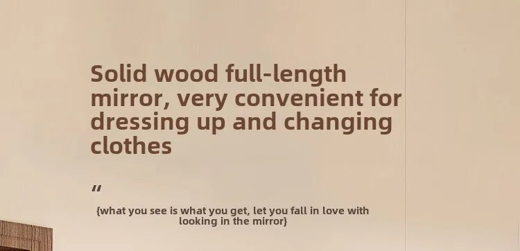 Solid wood hanger bedroom floor coat rack with mirror integrated