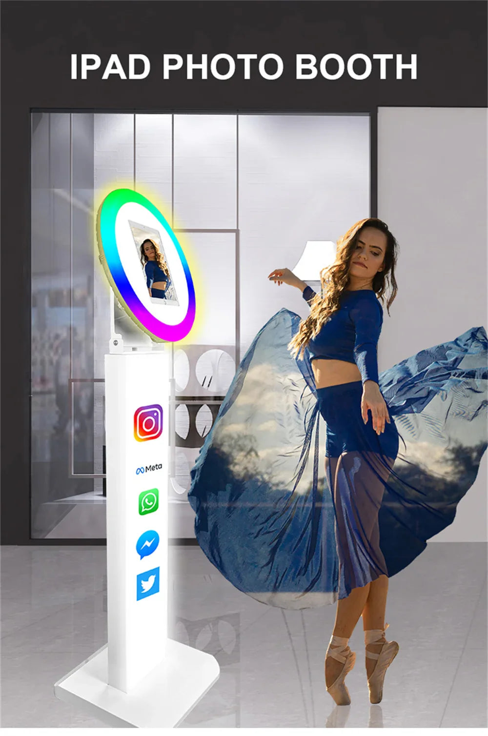 iPad Photo Booth Selfie Machine Shell Adjustable Stand Photobooth With LED Ring Light Customized LOGO For Wedding Partys Events