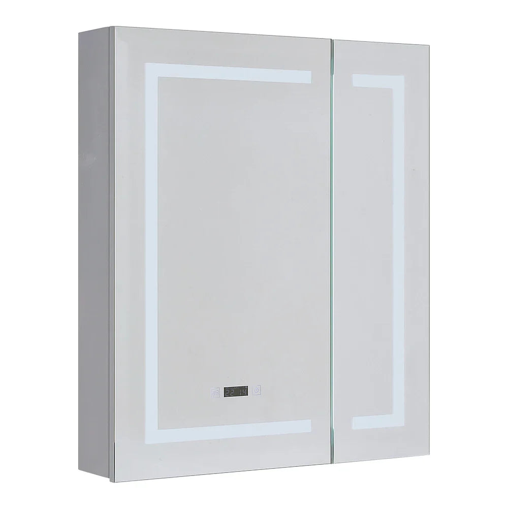 KOMORE Frameless 2-Door LED Mirror Cabinet with Clock Display & 3 Lighting Modes & Defogger Function & IP44 Waterproof