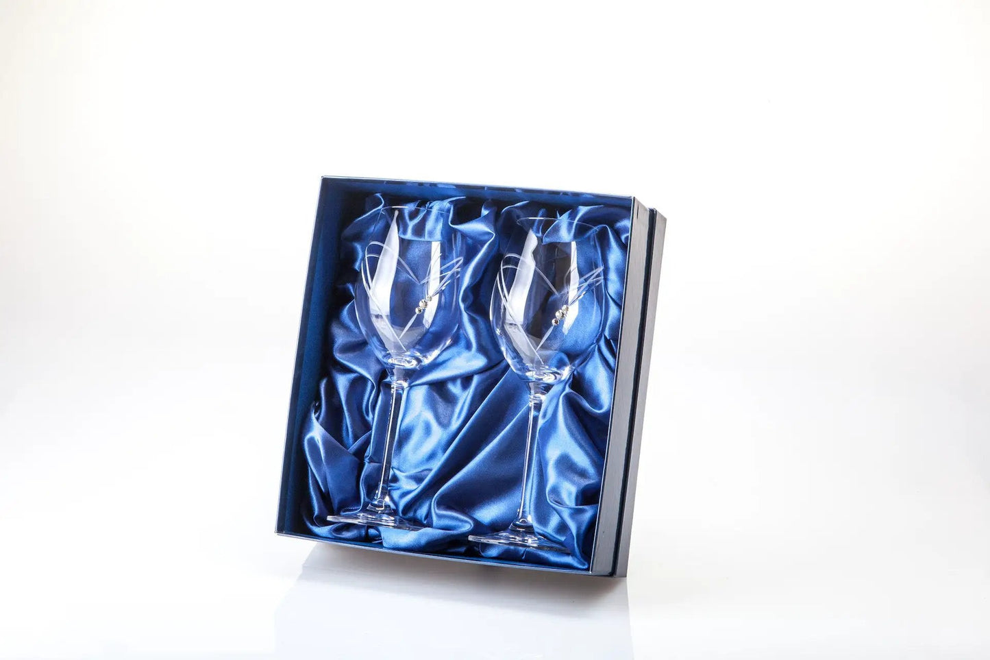 Diamante Wine Glasses with Heart Shaped Cut - Pair in Gift Box