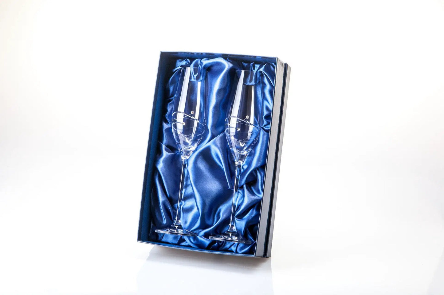 Diamante Champagne Flutes with Spiral Design Cutting - Pair in Gift Box