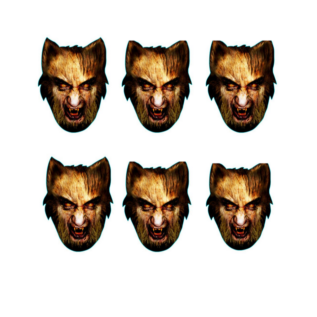 SMP141 Werewolf - Face Halloween Six Pack Cardboard Face Masks With Tabs and Elastic