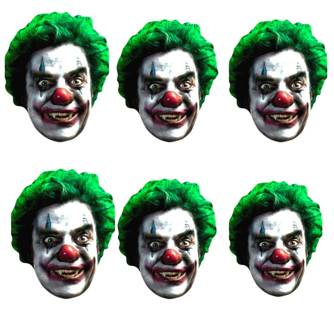 SMP145 Scary Clown- Face Halloween Six Pack Cardboard Face Masks With Tabs and Elastic
