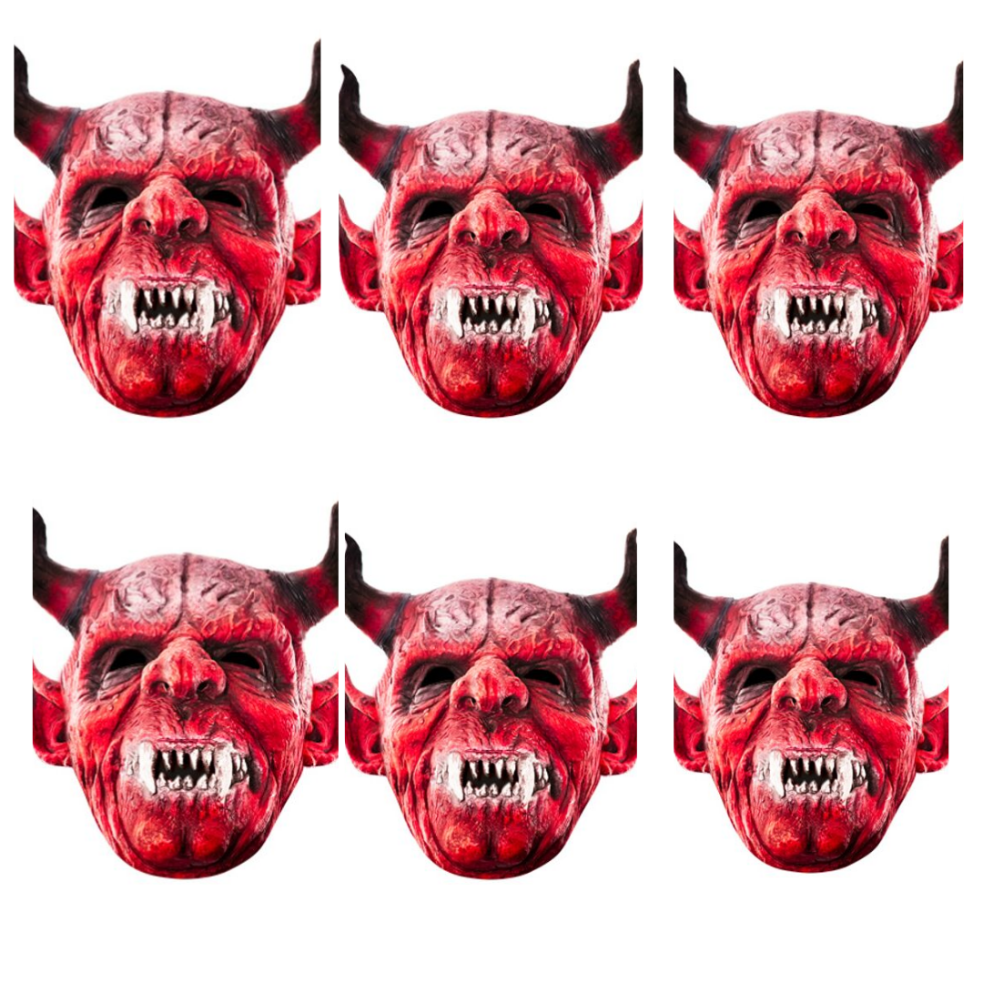 SMP149 Devil - Face Halloween Six Pack Cardboard Face Masks With Tabs and Elastic