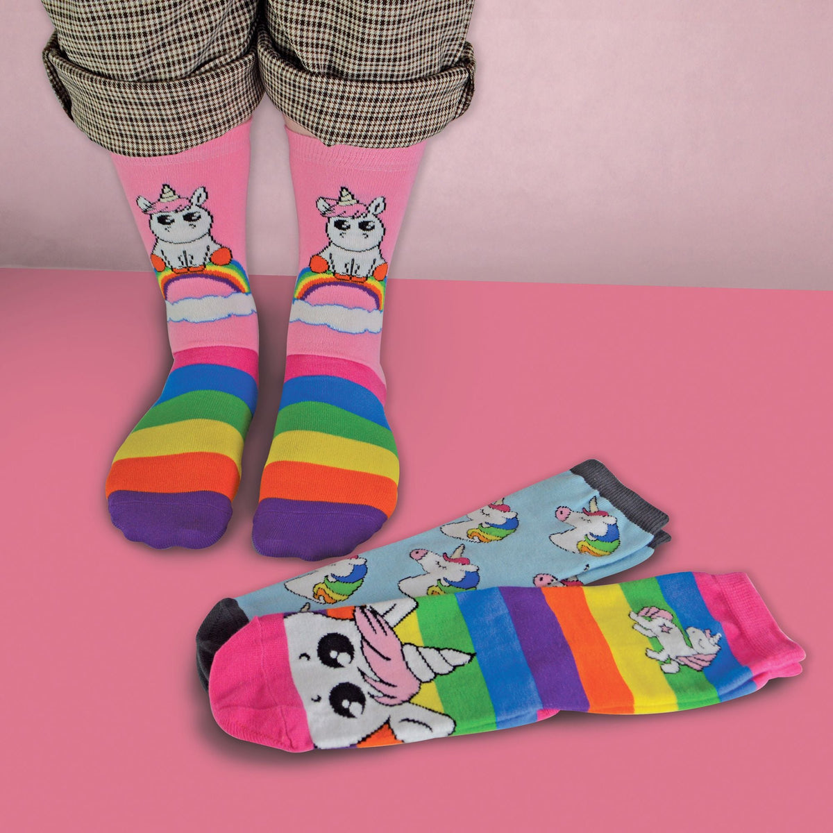 3 Pack Girls Soft Cotton Unicorn Striped Rainbow Design Socks