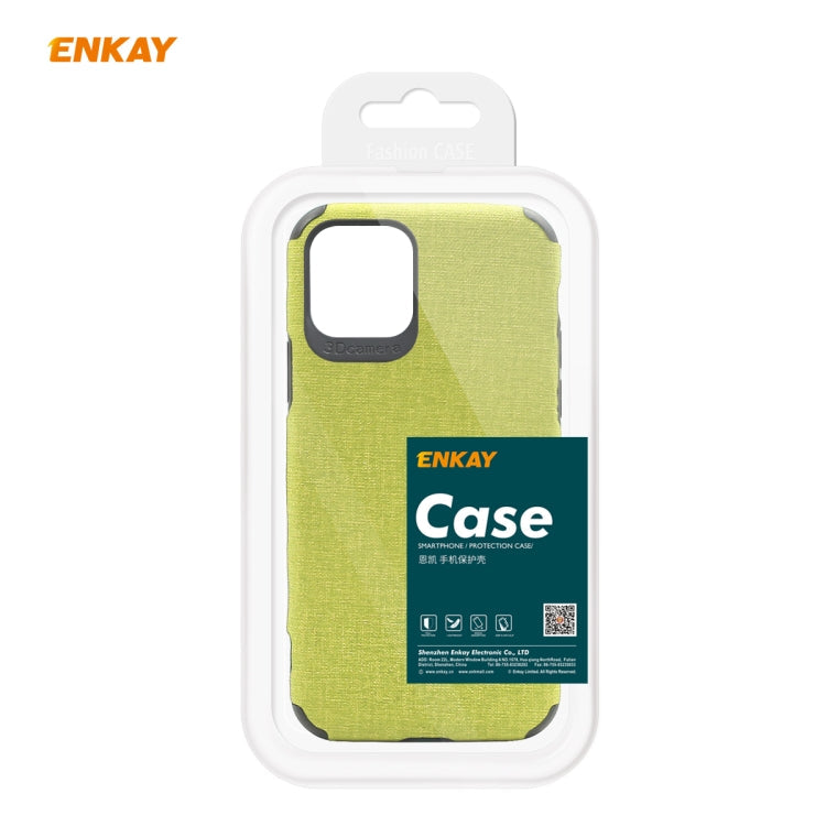 For iPhone 11 Pro ENKAY ENK-PC0322 2 in 1 Business Series Denim Texture PU Leather + TPU Soft Slim CaseCover & 0.26mm 9H 2.5D Tempered Glass Film(Brown)