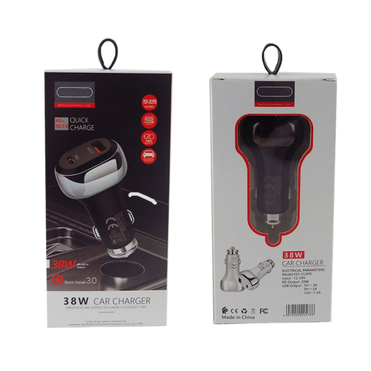 YSY-312PD PD 20W USB-C / Type-C QC3.0 18W USB Interface 38W High-power Car Charger(Black)