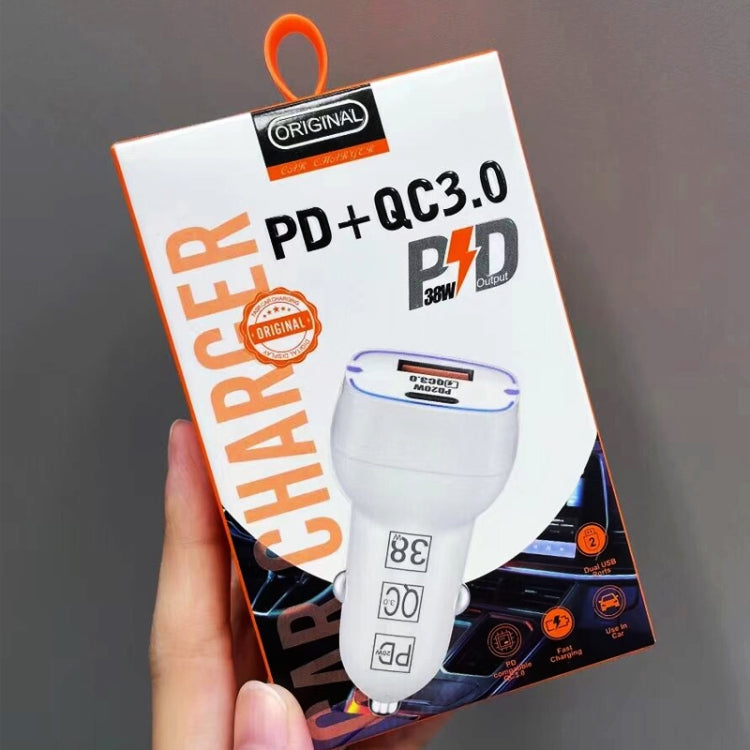 38W PD20W QC3.0 USB Car Charger with Type-C to Type-C Data Cable, Length: 1m(White)