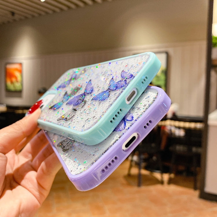 For iPhone 11 Pro Max Color Butterfly Glitter Epoxy TPU Phone Case(Pink)