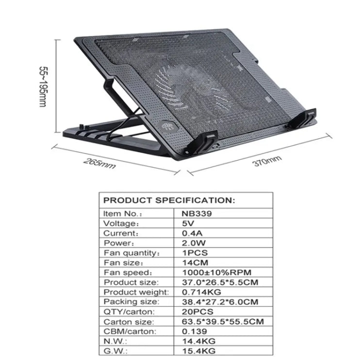 NB339 USB Desktop 5-Gear Adjustable Height Laptop Cooling Base, NB339