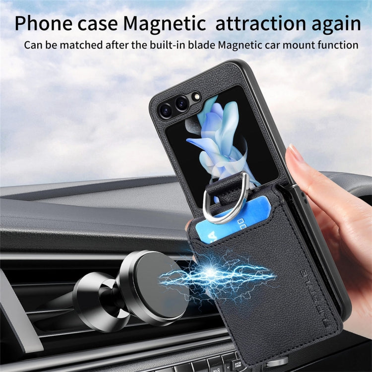 JUNSUNMAY Litchi Leather Skin PC Folding Phone Case, For Samsung Galaxy Z Flip6 / Flip7 FE, For Samsung Galaxy Z Flip5