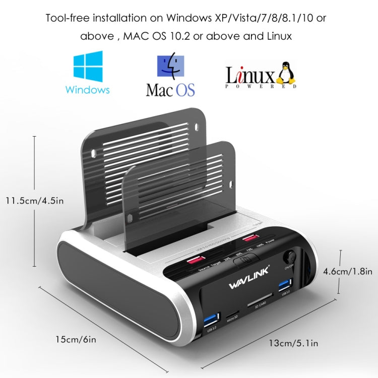 Wavlink ST336A SSD HDD Fast Offline Clone SATA USB 3.0 External Hard Drive Case, ST336A