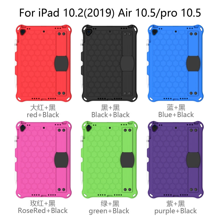 For iPad Pro 10.5 Honeycomb Design EVA + PC Four Corner Anti Falling Flat Protective Shell With Straps(Black+Black)