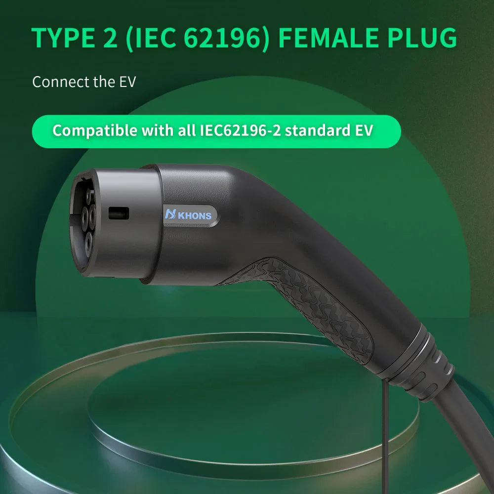 Khons Type2 To Type2 Ev Charging Cable 3Phase 32A Female To Male Plug 5M Cable 22kw IEC62196-2 EVES Charging Stations