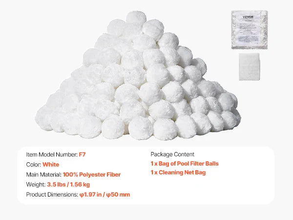 VEVOR Pool Filter Balls 1.5 lbs-4.6 lbs Reusable Blue / White Polyester Fiber Filter Media with Wash Bag, for Pool Aquarium Tank