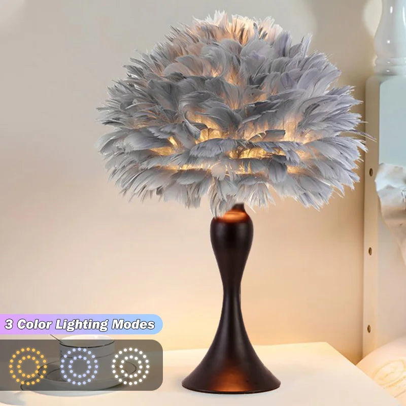 Feather Table Lamp LED Night Light Modern Creative