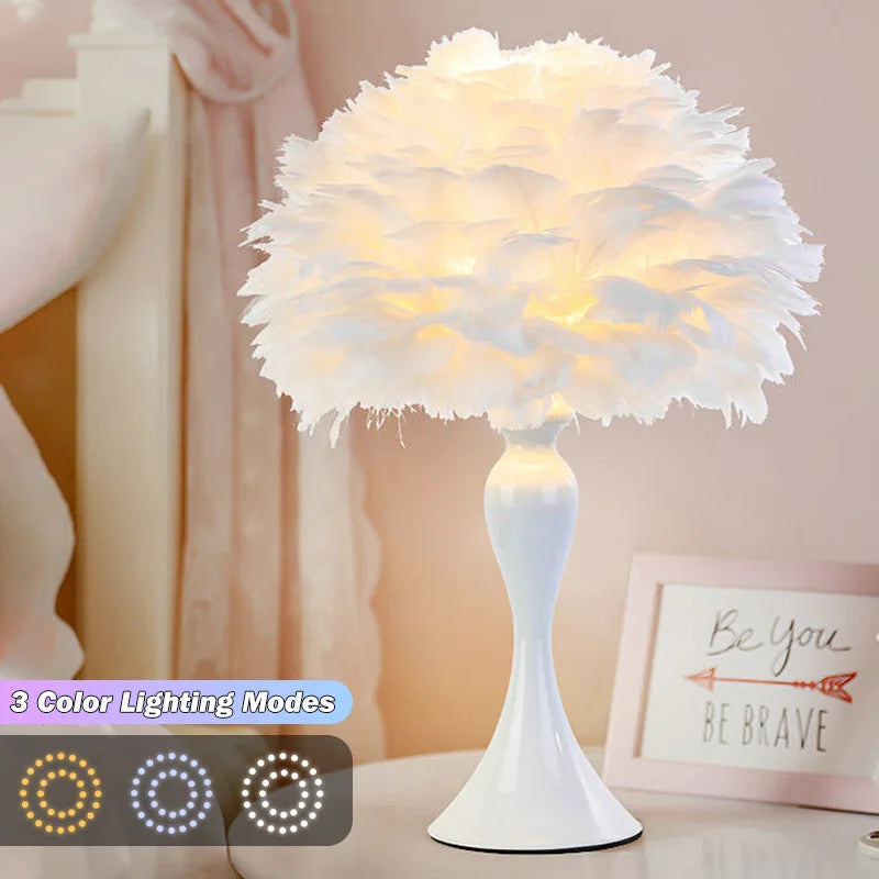 Feather Table Lamp LED Night Light Modern Creative