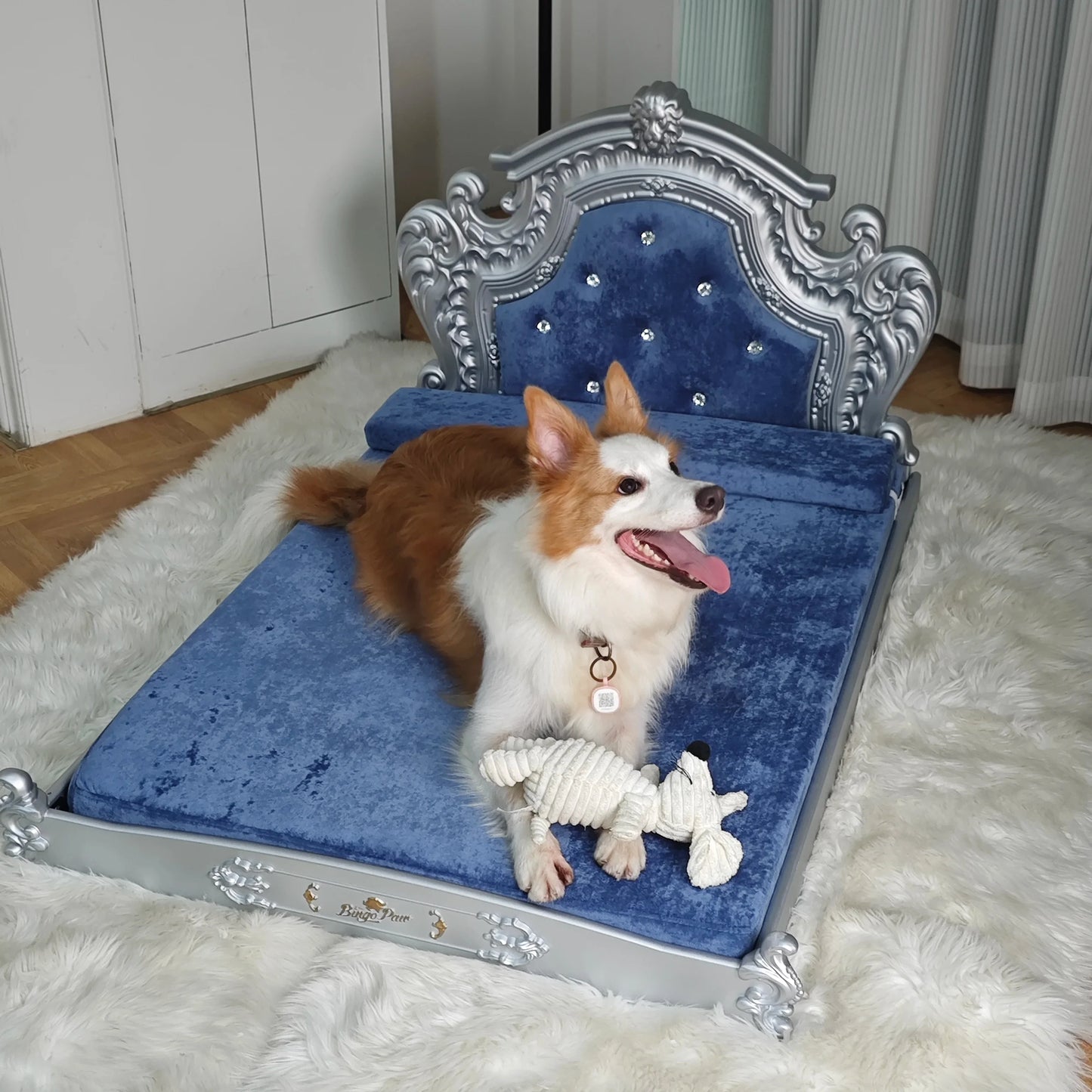 Luxury Pet Bed with Headboard, Washable Dutch Velvet Cover, Dog and Cat Bed, High Elastic Sponge, XXLarge