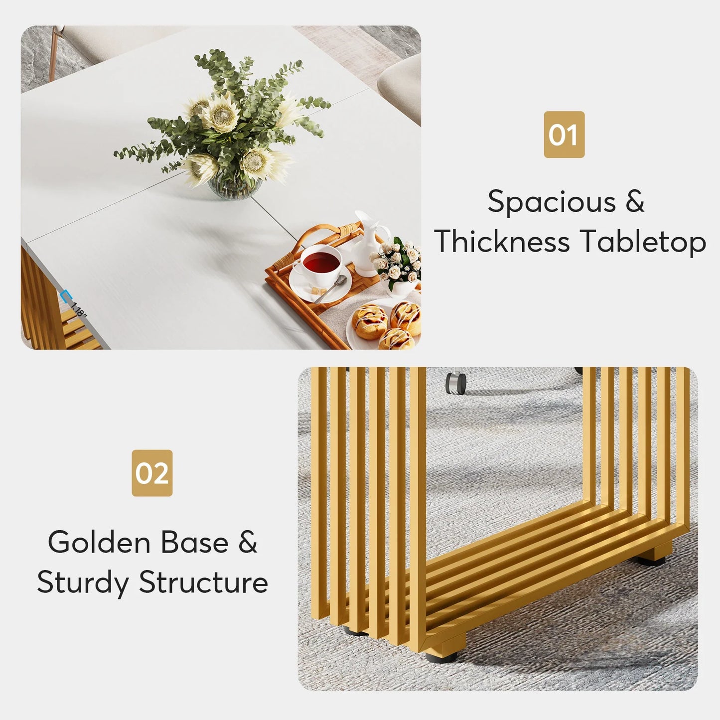 Tribesigns 63-Inch Rectangular Dining Table for 4 to 6, Modern Kitchen Table with Faux Marble Table Top, White Dinner Tables