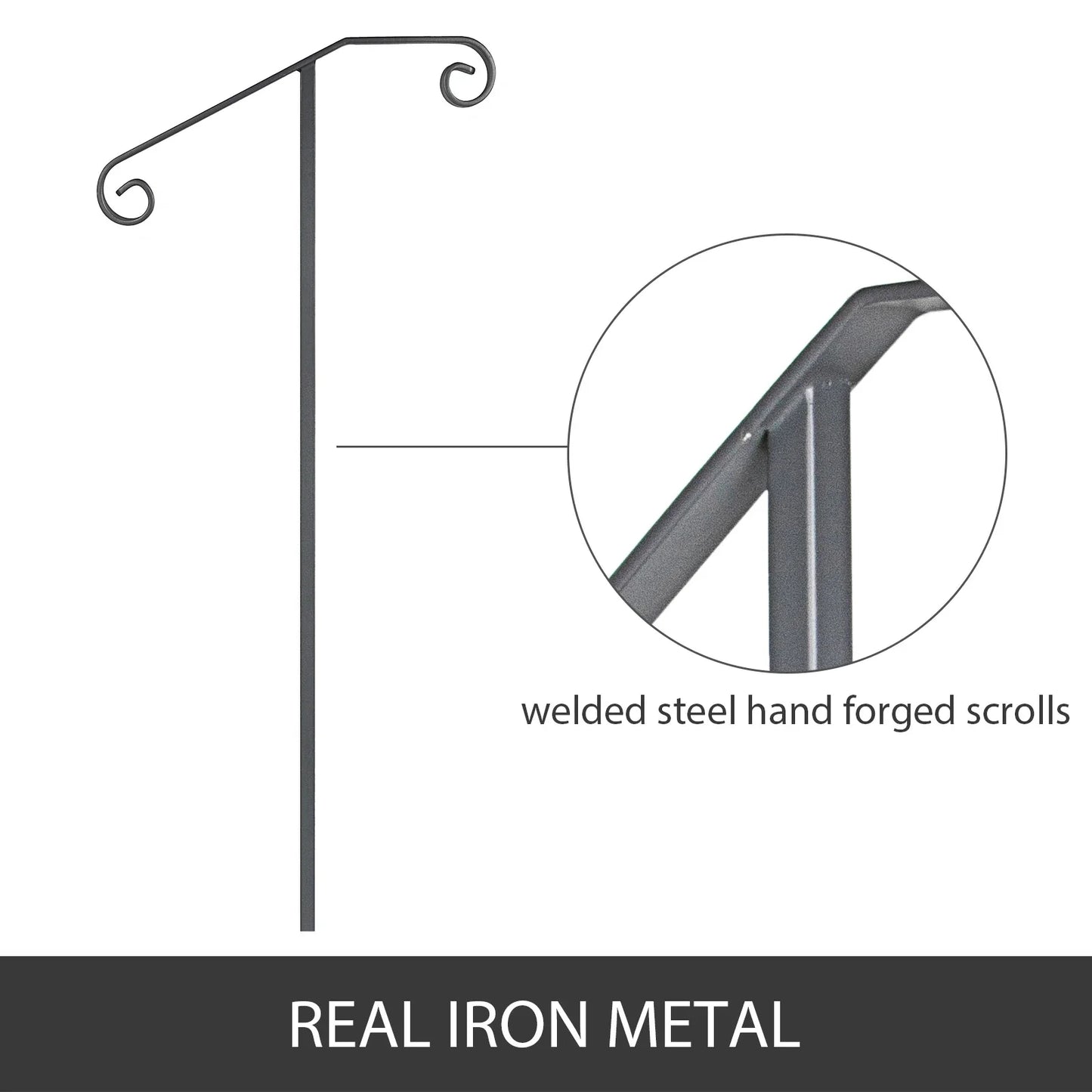 VEVOR Single Post Wrought Iron Handrail Post Mount Step Grab Supports in Ground Long Post Fits 1 or 2 Steps Grab Rail Single