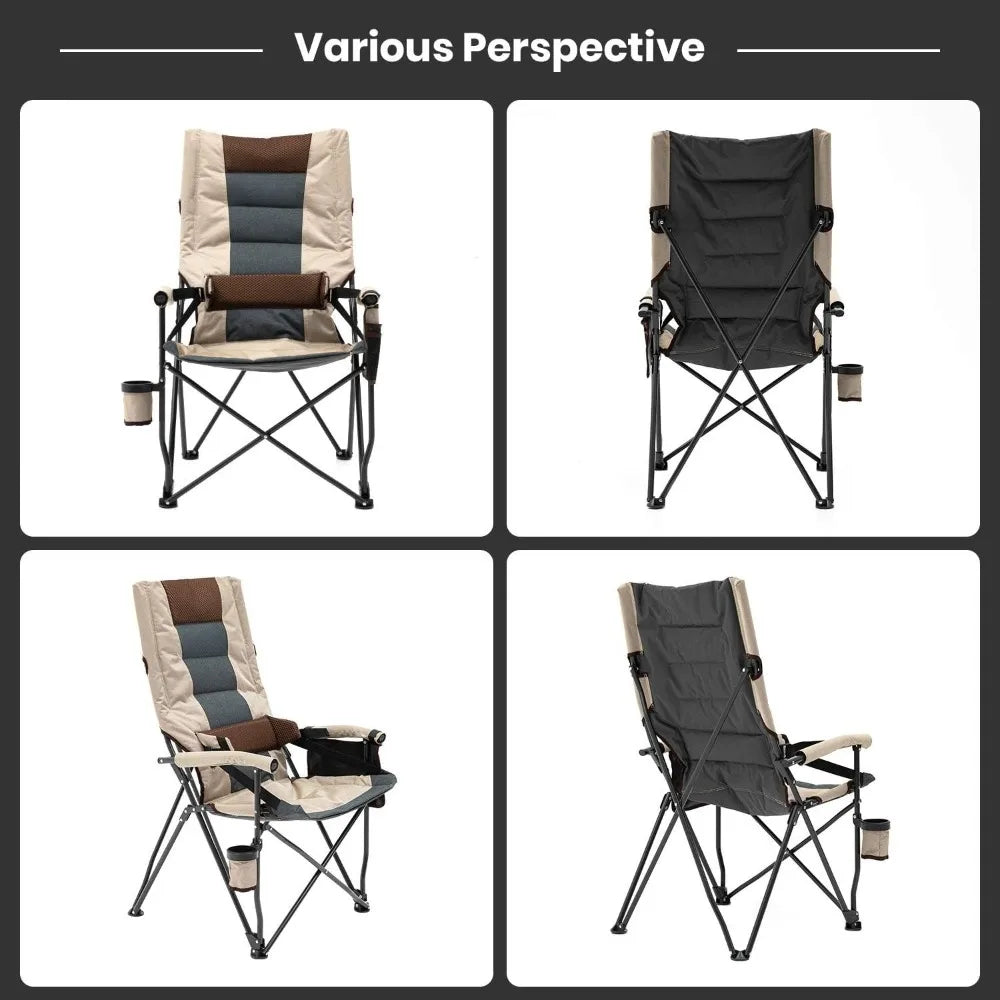 Adjustable Oversized Camping Chair High Luxury Upholstered Seat with Lumbar Back Support 400 Lb High Back Camping Chair
