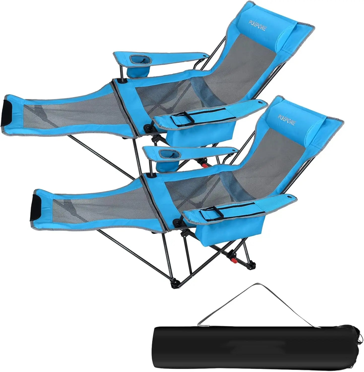 Set of 2 Reclining Camping Chair 4 Adjustments with Foot Rest Comfortable for Adults 120kg Folding Recliner Beach Chair