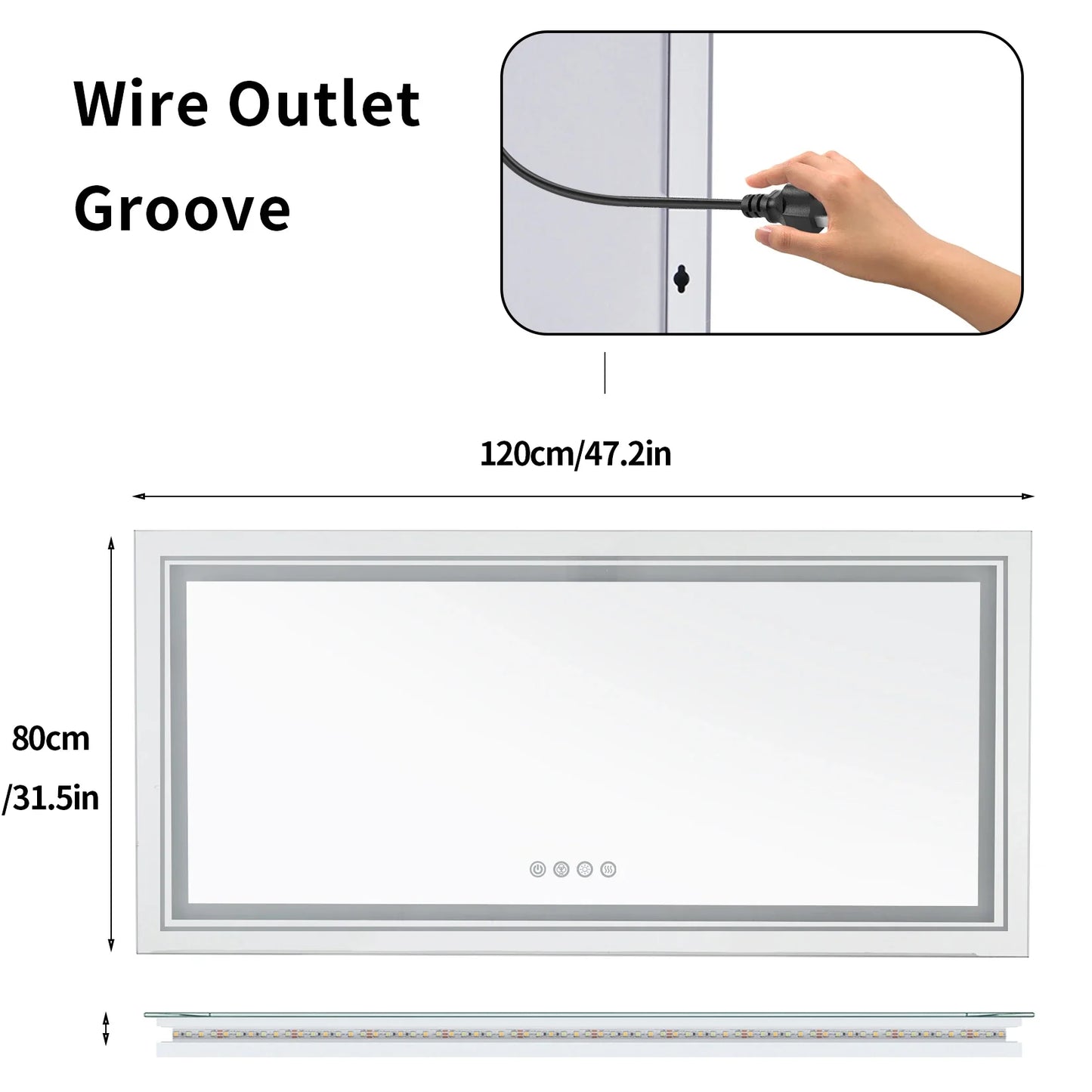 Large Full Size RGB LED Bathroom Mirror with Lights, Dimmable Wall Mirrors, Smart Anti-Fog, Vertical and Horizontal