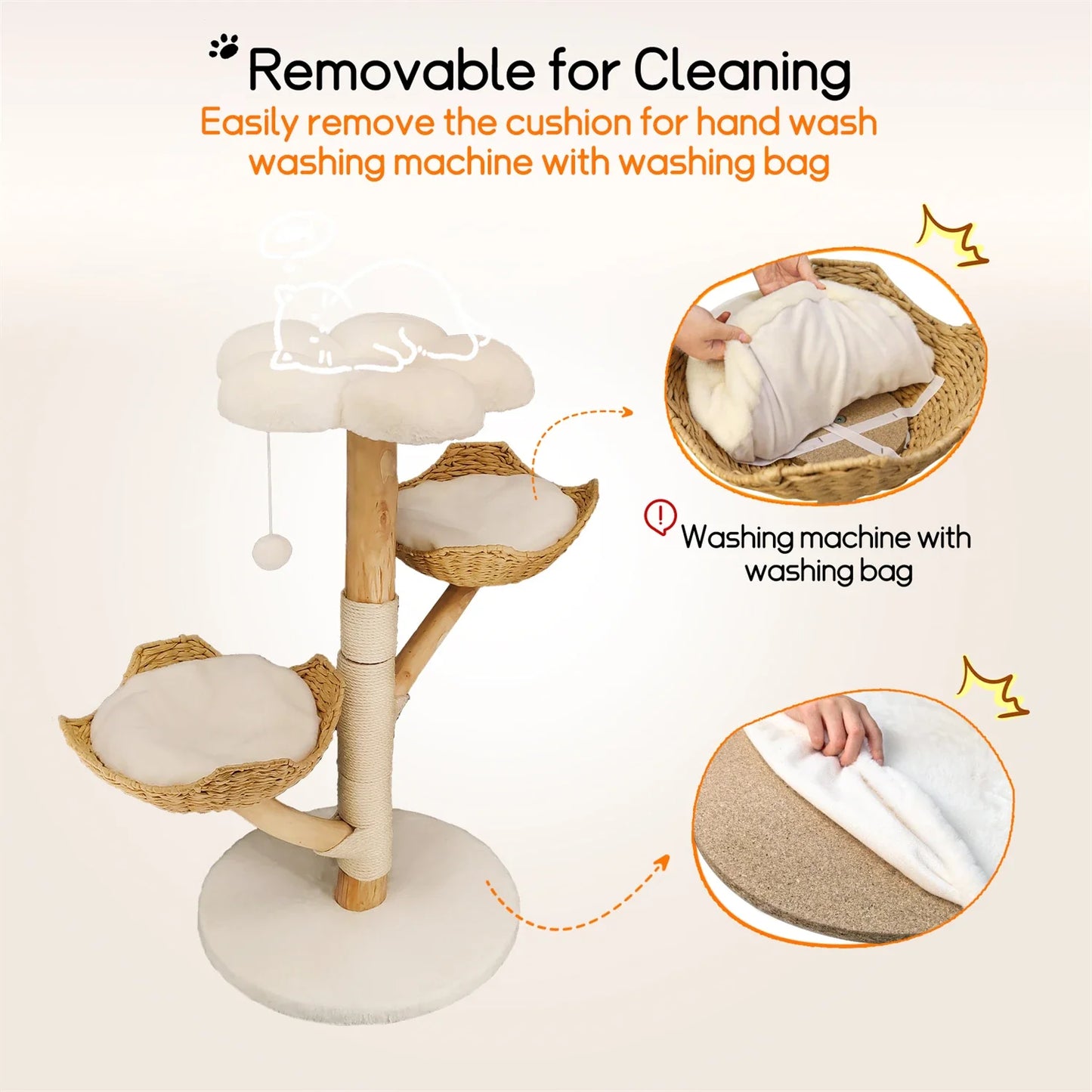 Modern Cat Tree Activity Tower with Plush Cushion and Toy Ball Sisal Scratching Post Kitten Play House for Indoor