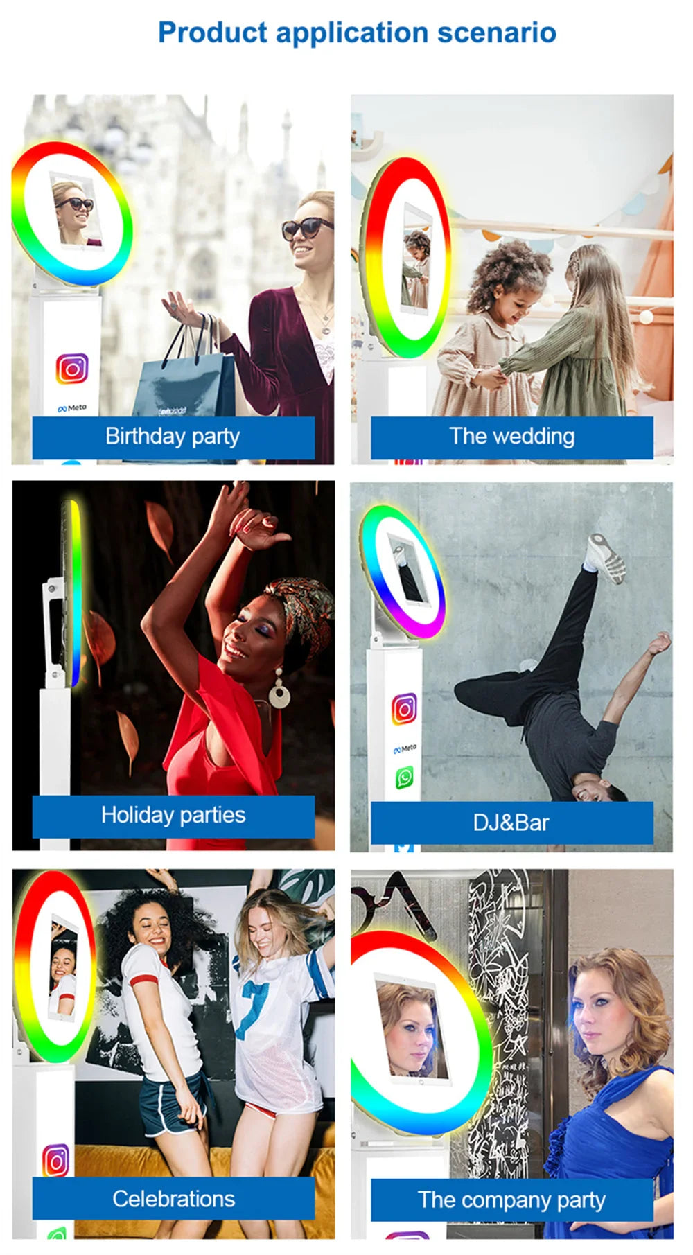 iPad Photo Booth Selfie Machine Shell Adjustable Stand Photobooth With LED Ring Light Customized LOGO For Wedding Partys Events