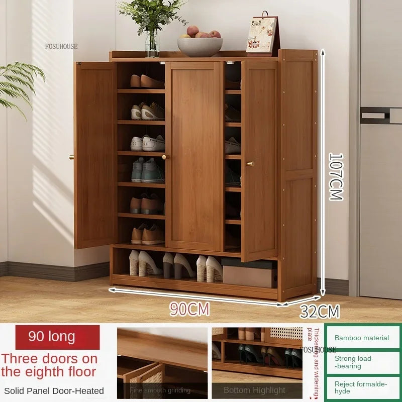 Japanese Bamboo Shoe Rack Indoor Multi-layer Dustproof Shoe Organizers Furniture Imitation Rattan Weave Cabinets for Living Room
