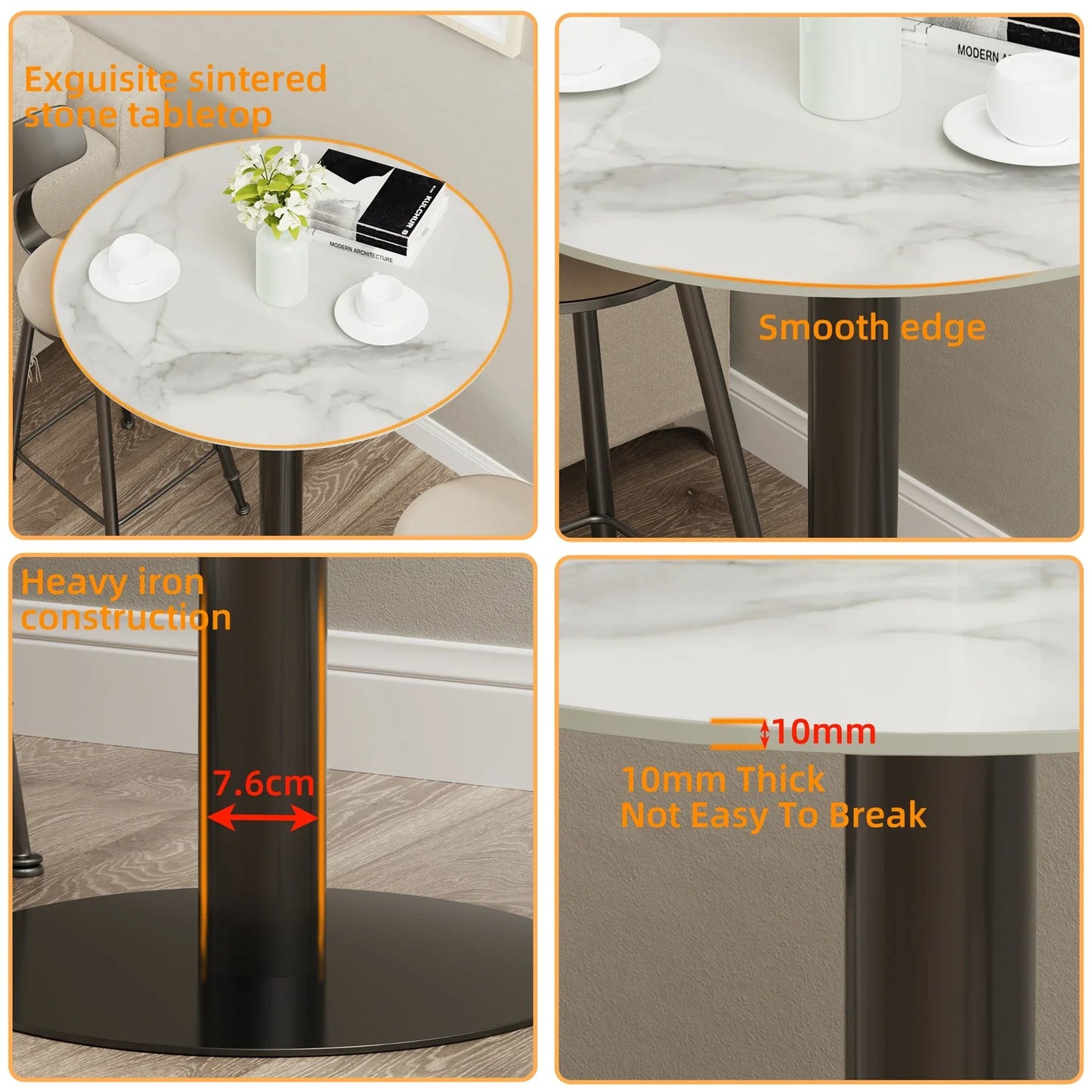 High-End Round Bar Table, Small Kitchen Dining Table, Cocktail Table for Living Room, Party Stone Top, Tall, 100cm