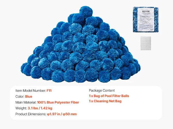 VEVOR Pool Filter Balls 1.5 lbs-4.6 lbs Reusable Blue / White Polyester Fiber Filter Media with Wash Bag, for Pool Aquarium Tank